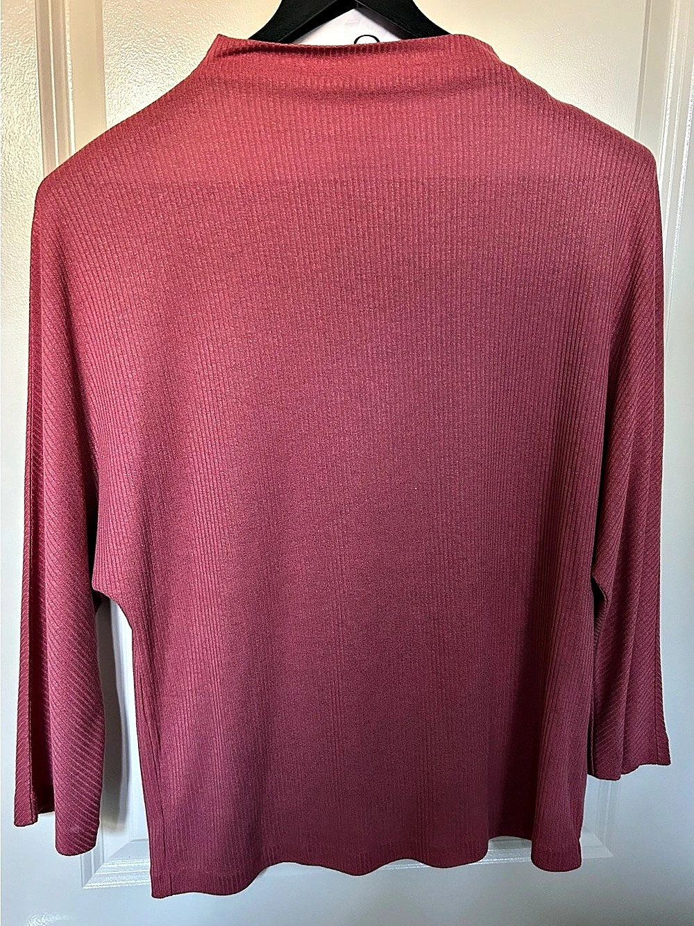 Meg Shop Ribbed Mock Neck Bat Wing Shirt in Pink Size Large